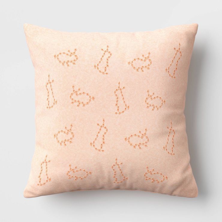 Chambray Eyelet Bunny Easter Square Throw Pillow Peach - Threshold™ | Target