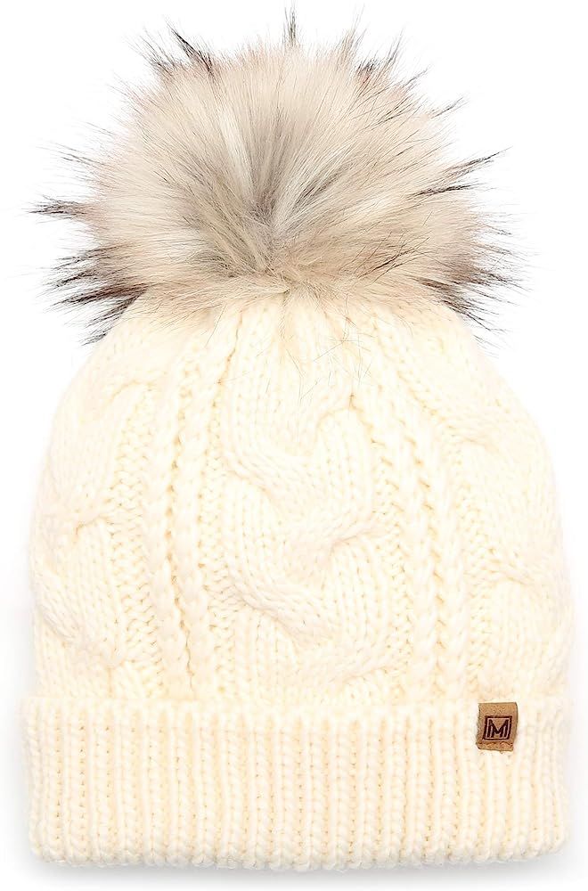 MIRMARU Women’s Soft Faux Fur Pom Pom Slouchy Beanie Hat with Sherpa Lined- Thick, Soft, Chunky... | Amazon (US)