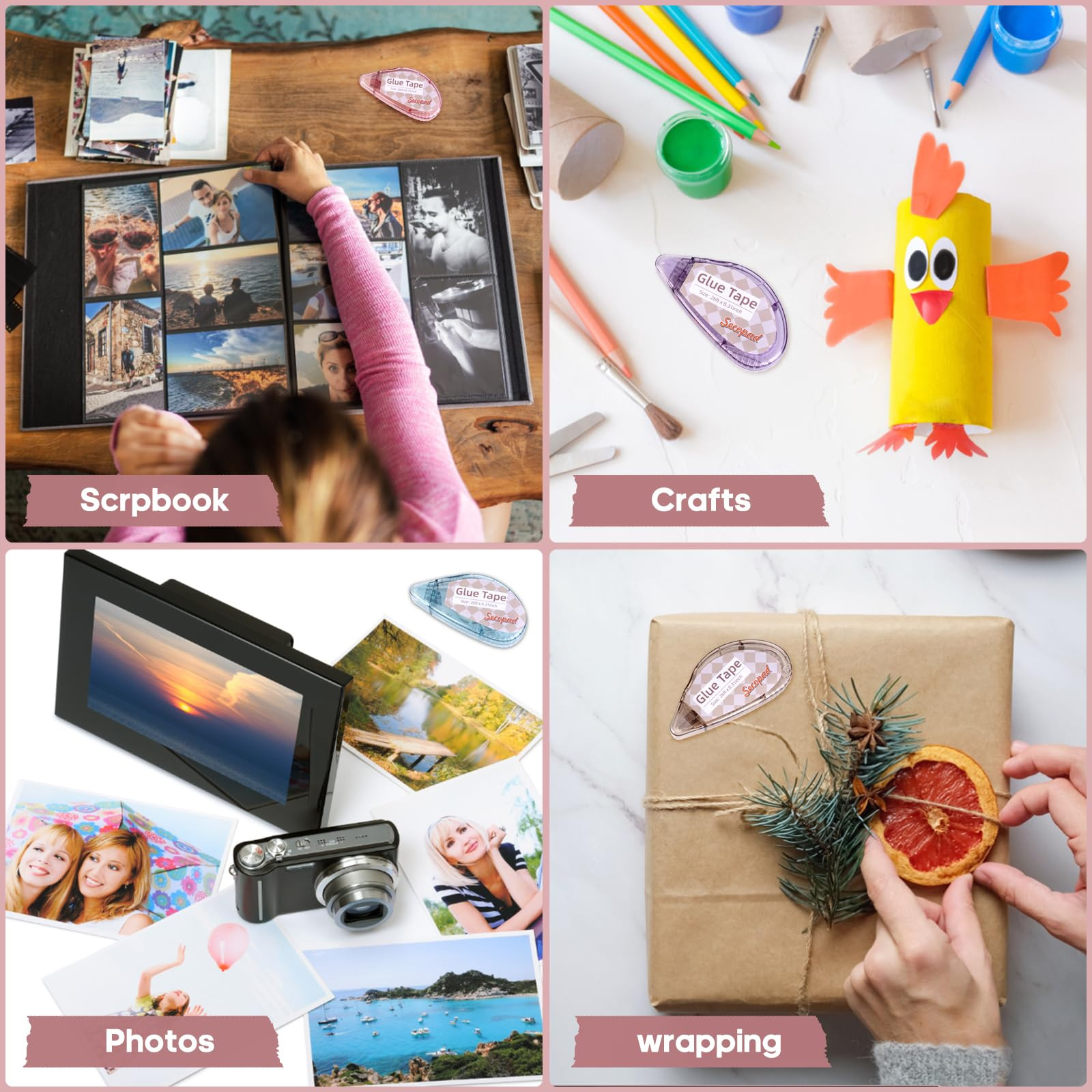 Scrapbook Tape, 4 Pack Double Sided Tape Roller for Crafts, Adhesive Glue Runner Scrapbooking Sup... | Amazon (US)