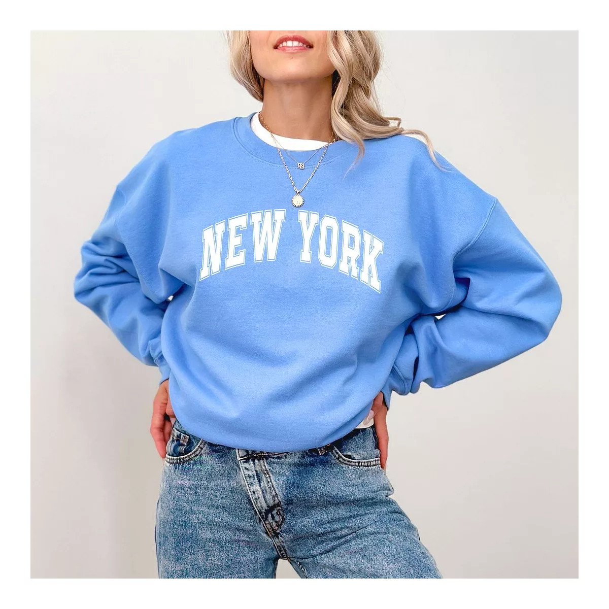 Simply Sage Market Women's Graphic Sweatshirt Varsity New York - M - Carolina Blue | Target