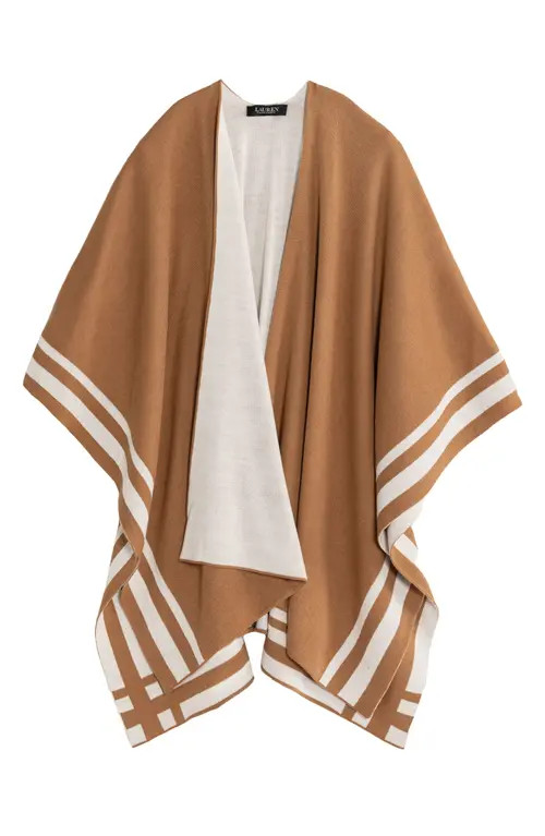 Lauren Ralph Lauren Jet Setter Reversible Knit Poncho in Camel/cream at Nordstrom | Nordstrom