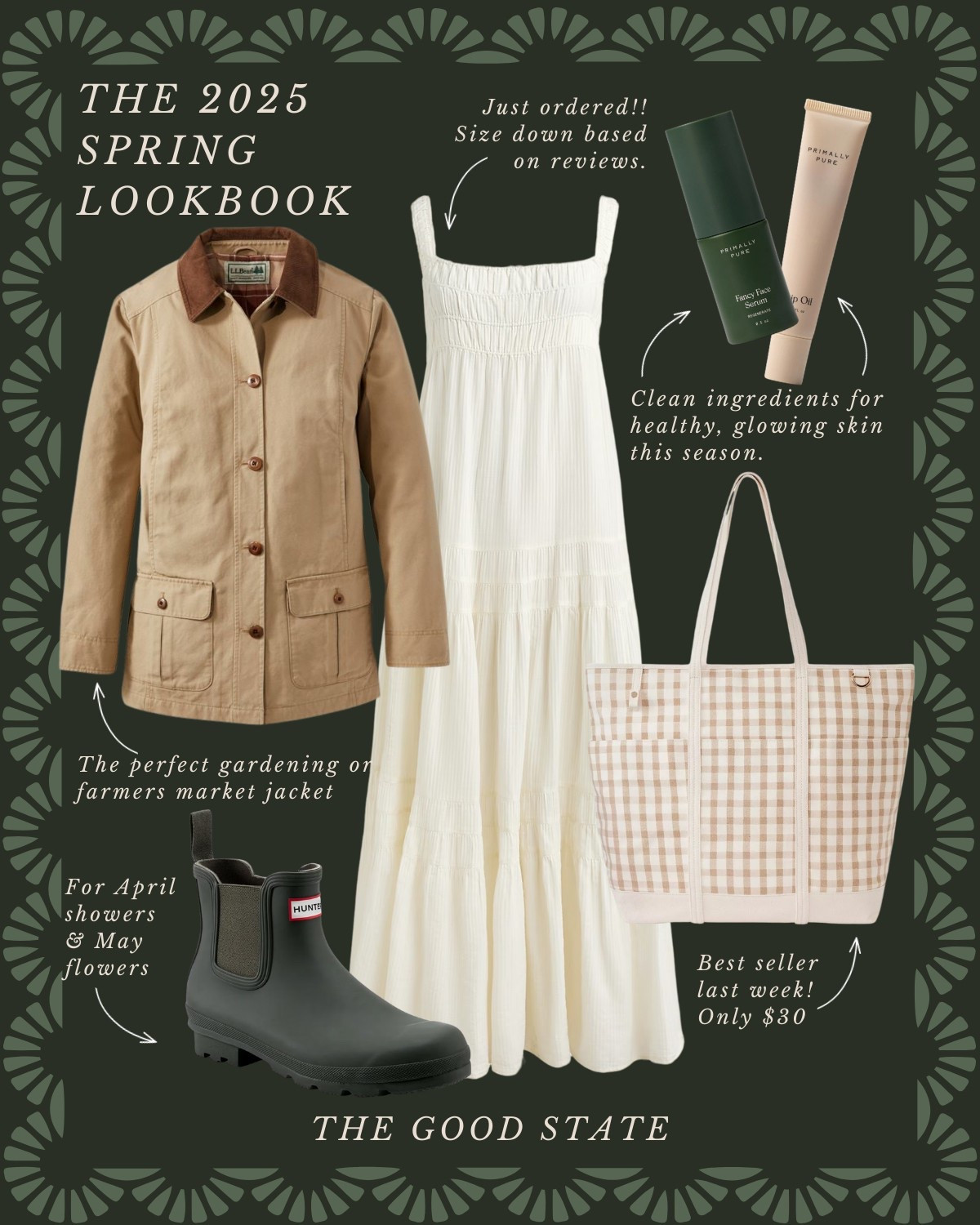 This collection is for the Springtime girlies who find joy in the April Showers and May Flowers. For the ladies dressing a little brighter this time of year, wearing all the florals, and who have (or need) a cute rain jacket or colorful umbrella to make rainy Spring days a little happier. This collection is for the ladies giving gardening a try for the first time or those tending to the same garden they have poured their heart and soul into for years. For those cultivating the soil of their hearts and homes too. For the girlies who love earth tones and blooming colors too. The good state, Lauren England, terrain, Anthropologie, Amazon, Amazon home, Amazon beauty, spring fashion, summer fashion, maxi dress, casual outfit, crochet top, gardening, flowers, florals, spring outfit, wreath, pottery barn, nordstrom, coffee table book, LL Bean, clean beauty, wedding guest dress, bag, tote, purse, woven purse, rain boots, Sunhat, flat, JCrew JCrew factory, white dress, sunglasses, quince, gold necklace, Mother’s Day gift, Mother’s Day outfit, Easter, Easter dress

#LTKStyleTip #LTKFindsUnder50 #LTKSaleAlert