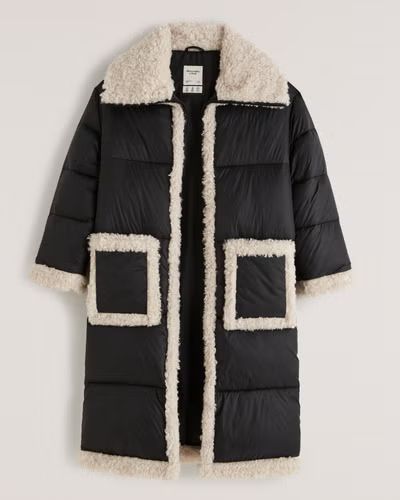 Women's A&F Ultra Long Diamond Quilted Sherpa-Lined Puffer | Women's | Abercrombie.com | Abercrombie & Fitch (US)