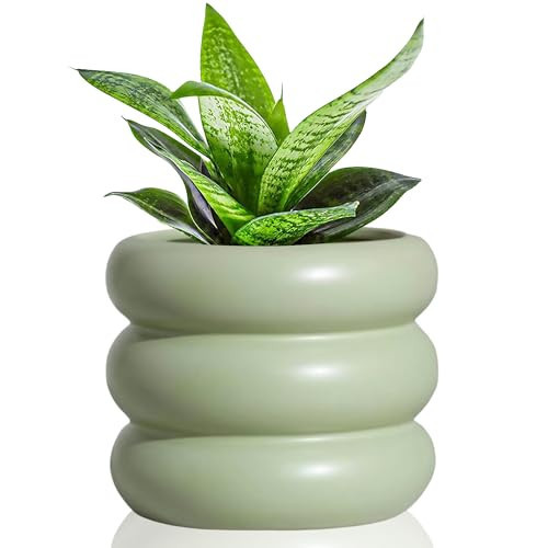 Cusmation 4.7 Inch Modern Plant Pot Green Ceramic Glaze Succulent Planters for Indoor Unique Pots, Planter with Drainage Holes Small Bubble Porcelain for Herb Snake Plants | Amazon (US)