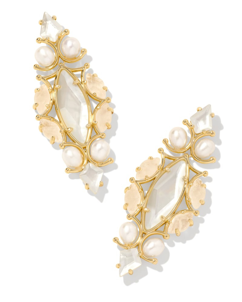 Genevieve Gold Statement Earrings in Ivory Mix | Kendra Scott