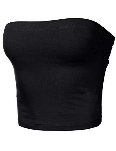 Women Strapless Tube Shapeware Tops Ruched Double Layered with Self Bra Black XL | Amazon (US)