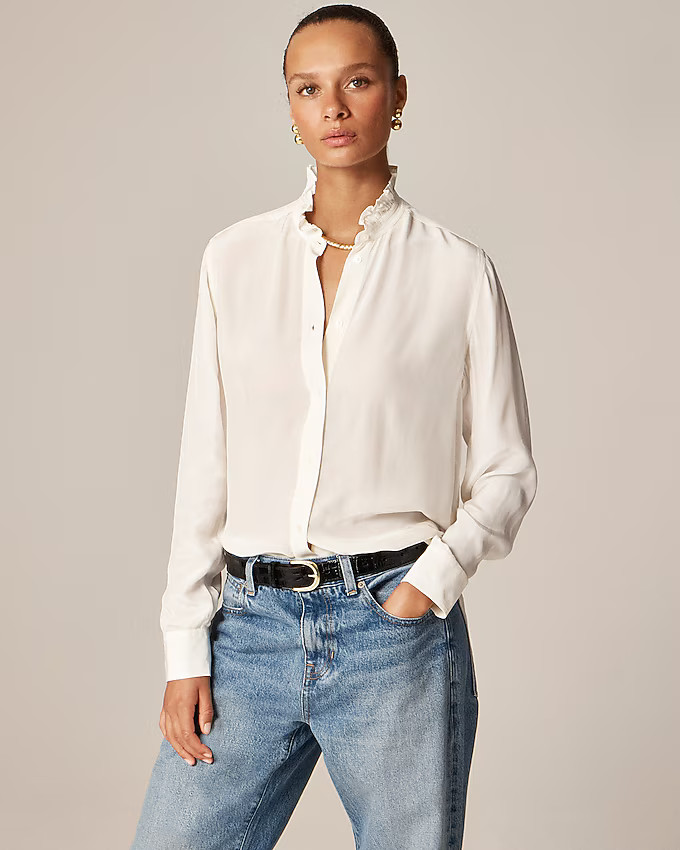 Jules ruffle-collar shirt in crepe de chine | J. Crew US
