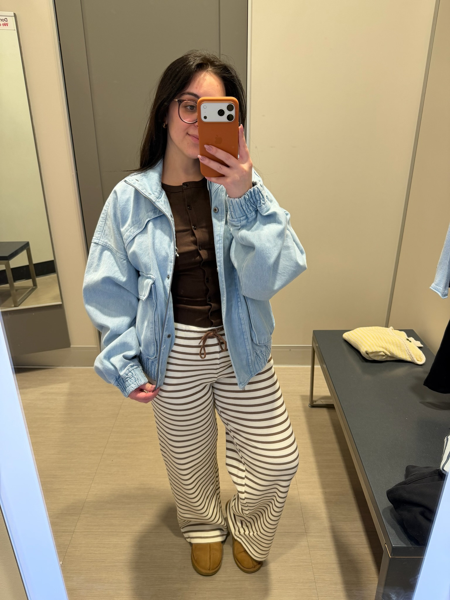 Tried on the cutest casual Target outfit today. The brown striped pull-on pants are so comfortable and easy to wear, and I love them with this fitted brown top for a simple look. I threw on the denim bomber jacket by Kahlana Barfield Brown (KBB) for a light layer and it pulls the whole outfit together. Such an easy everyday outfit for running errands or a casual day out. 
spring outfits 2026, date night outfits, vacation outfits beach, easter basket stuffers, easter dress women, st patricks day outfit women, spring dresses, work outfits, business casual workwear, plus size fashion, striped pants outfit, target clothing finds, casual spring outfit, denim bomber jacket, target style 

 #LTKootd #LTKWorkwear