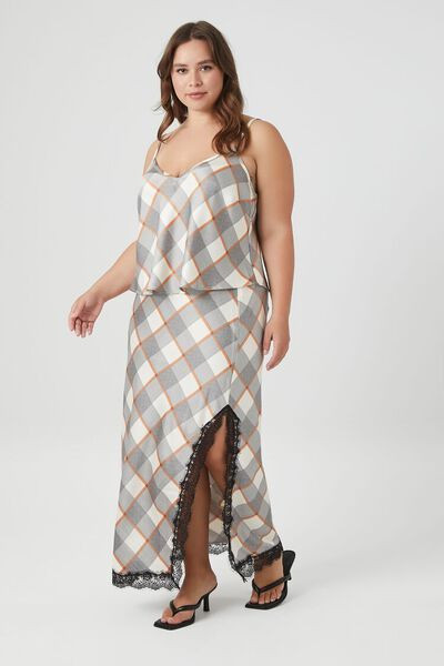Plus Size Satin Plaid Print Maxi Skirt | Forever 21