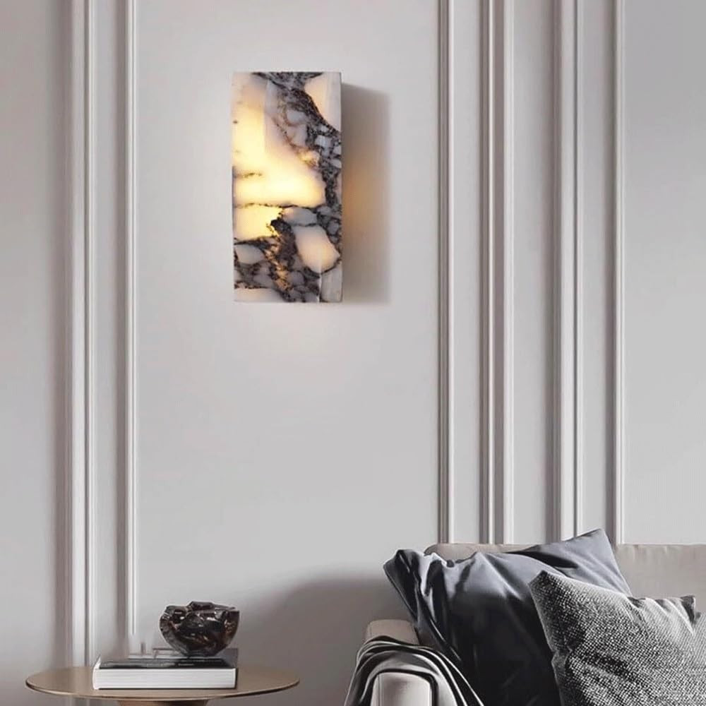 Travertine Stone Wall Sconce Glass Globe Wall Light Minimalist Vertical Rectangular Fixture Natur... | Amazon (US)