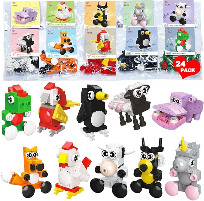 YXOTJHS 24 Packs Valentines Day Cards for Kids School, Animals Building Block with Valentines Day... | Amazon (US)