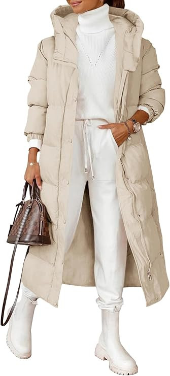 Grlasen Women Long Quilted Coat Winter Hooded Long Sleeve Button Down Puffer Padded Jacket | Amazon (US)