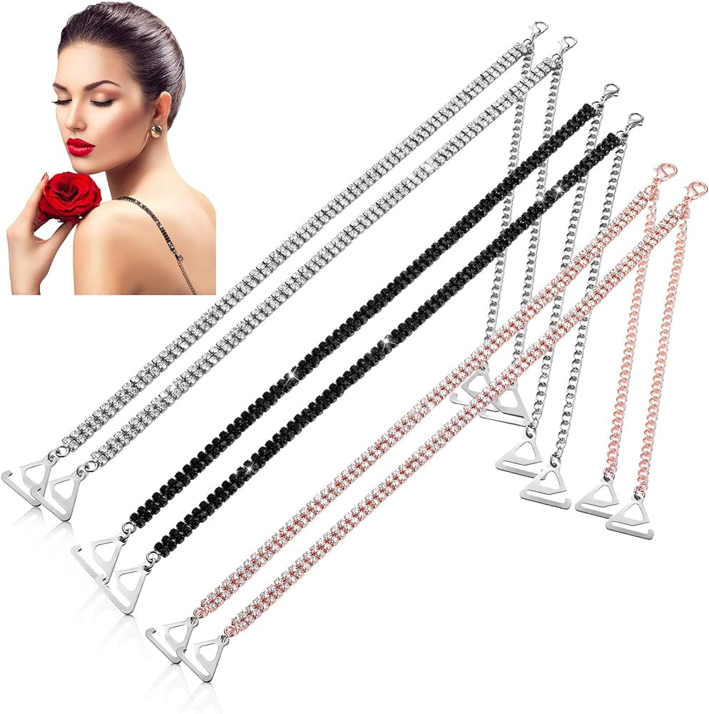 SATINIOR 3 Pairs Rhinestone Bra Straps, Crystal Lingerie Straps Tops Nonskid Adjustable Detachabl... | Amazon (US)