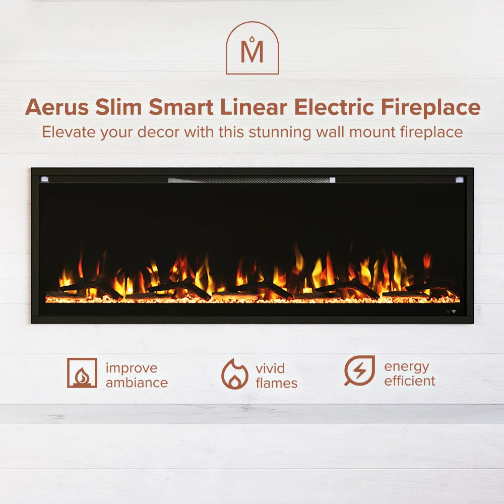 Modern Ember Ultra Thin Aerus Slim Recessed or Wall Mounted Electric Fireplace, Alexa/Wifi Enable... | Wayfair North America