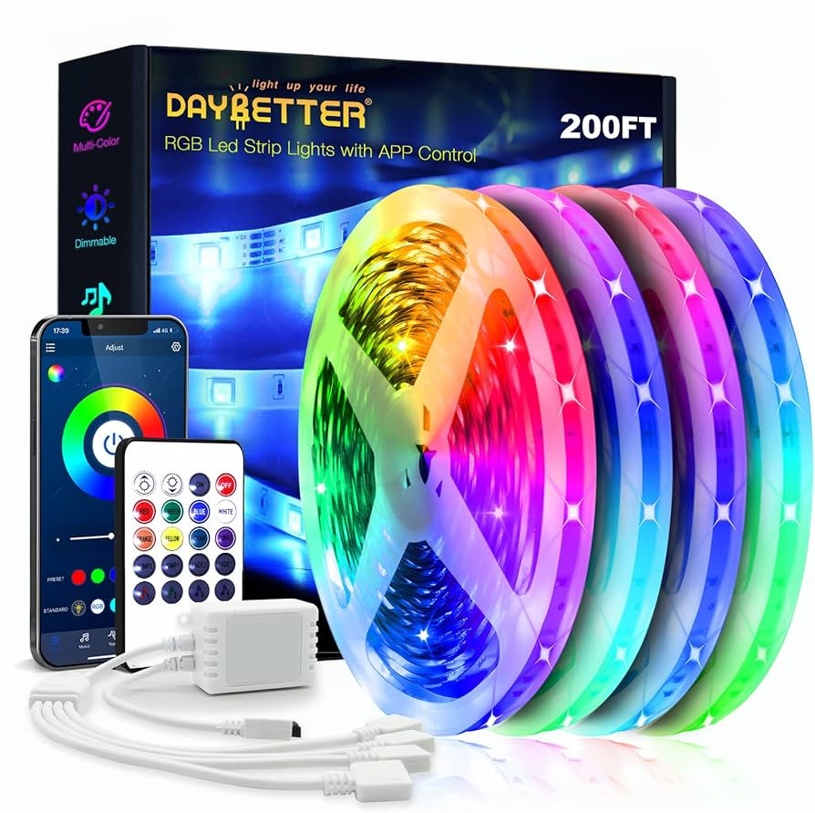 DAYBETTER Led Strip Lights 200ft (4 Rolls of 50ft) Ultra Long Smart Light Strips with App Voice C... | Amazon (US)