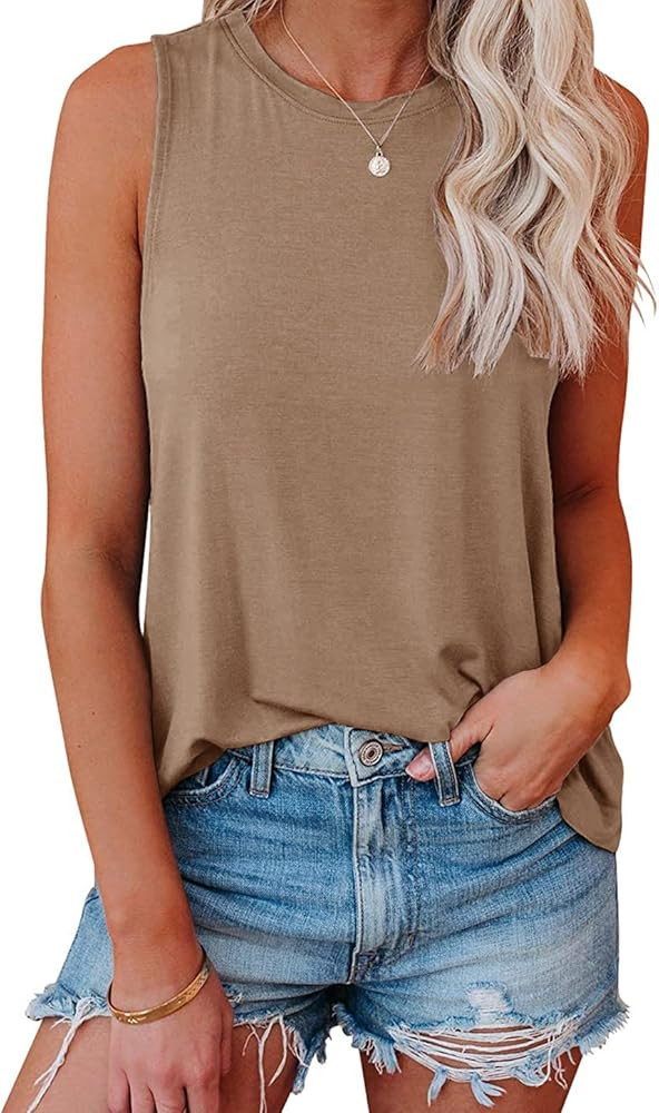 JAWINT Women's Casual Tank Tops Summer Crewneck Sleeveless Tunic Flowy Loose Shirts | Amazon (US)