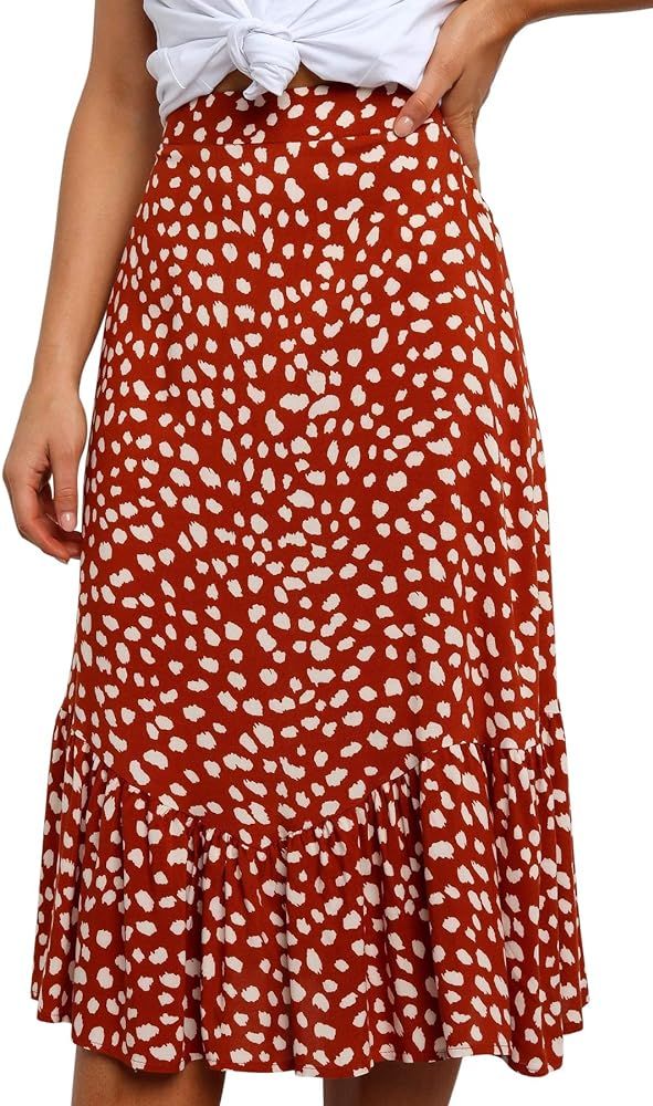 R.Vivimos Women's Summer Cotton Boho Irregular Polka Dot Print Ruffled A-Line Flowy Midi Skirts | Amazon (US)