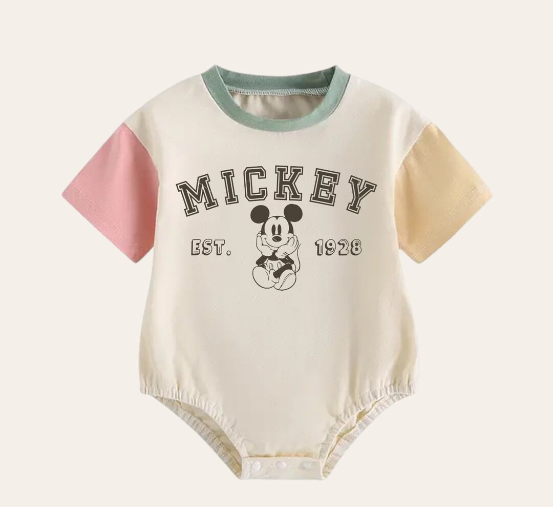 Newborn Baby and Kids Cartoon Mickey SHORT Sleeve Color Block - Etsy | Etsy (US)