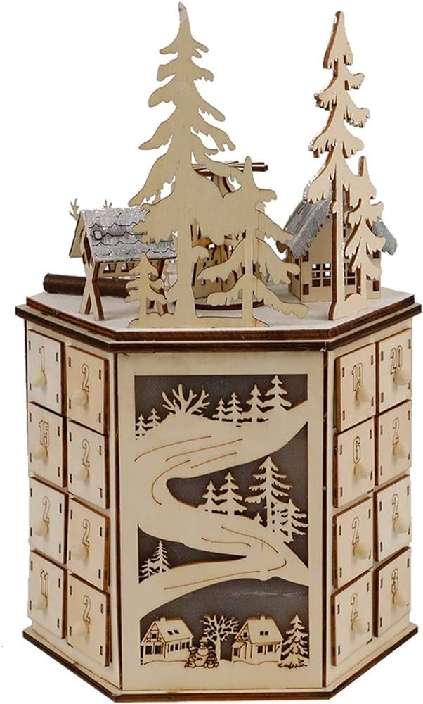 MorTime LED Revolving Music Box Advent Calendar Decorated with Christmas Tree Reindeer House LED ... | Amazon (US)