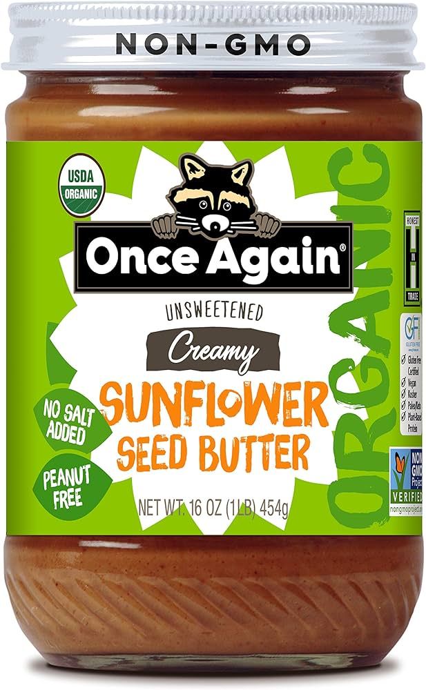 Once Again Organic Creamy Sunflower Butter, 16oz - Salt Free, Unsweetened - Peanut Free, USDA Org... | Amazon (US)