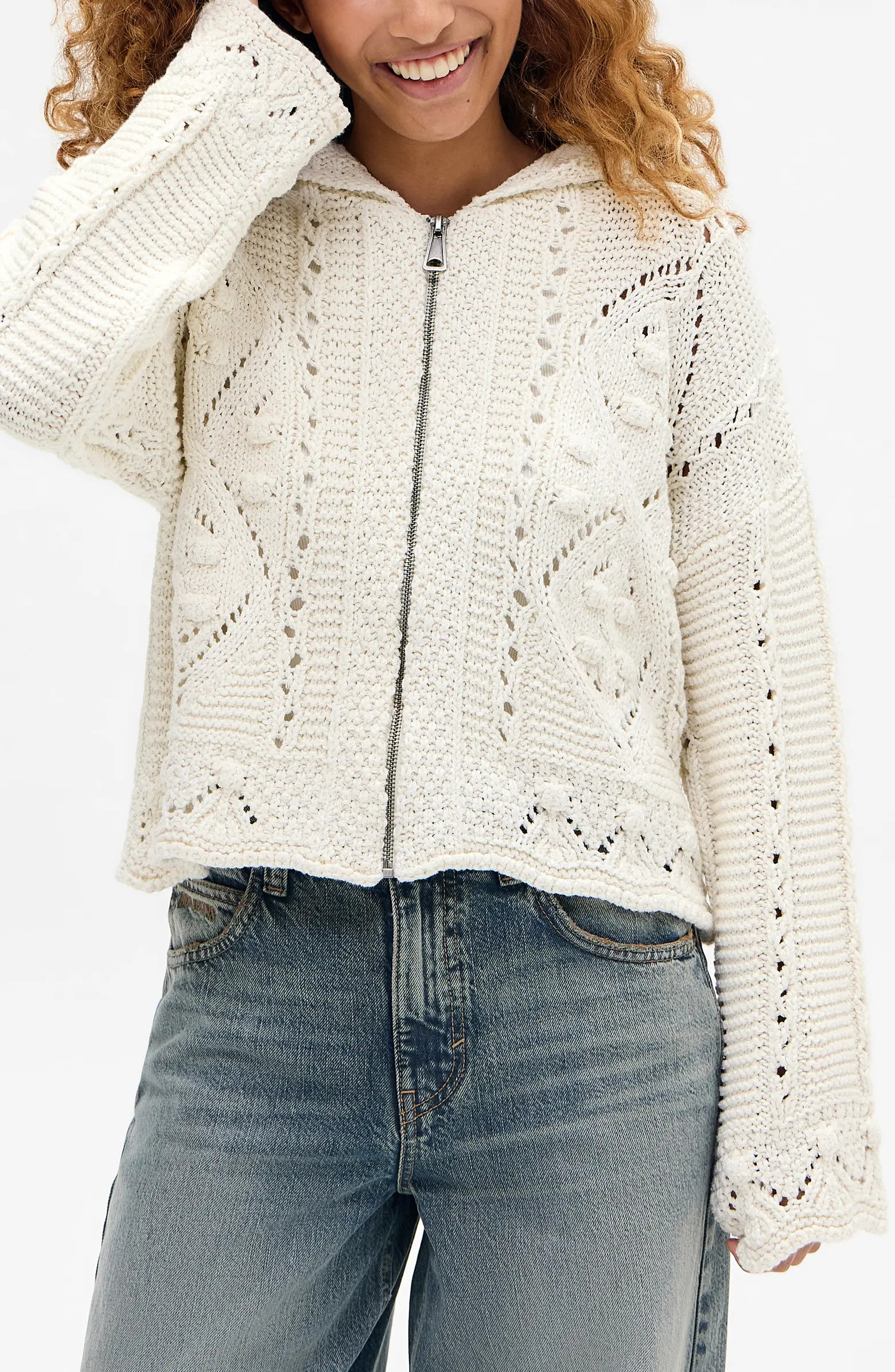 Crochet Zip Front Hoodie | Nordstrom
