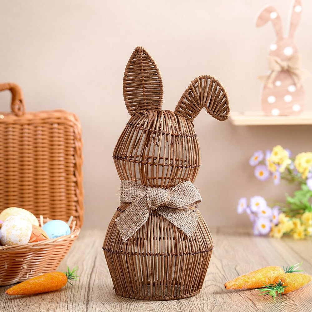 Rattan Bunny with Bow Easter Decor 12" Table Rabbit Easter Decorations Spring Bunnies Decoration ... | Amazon (US)