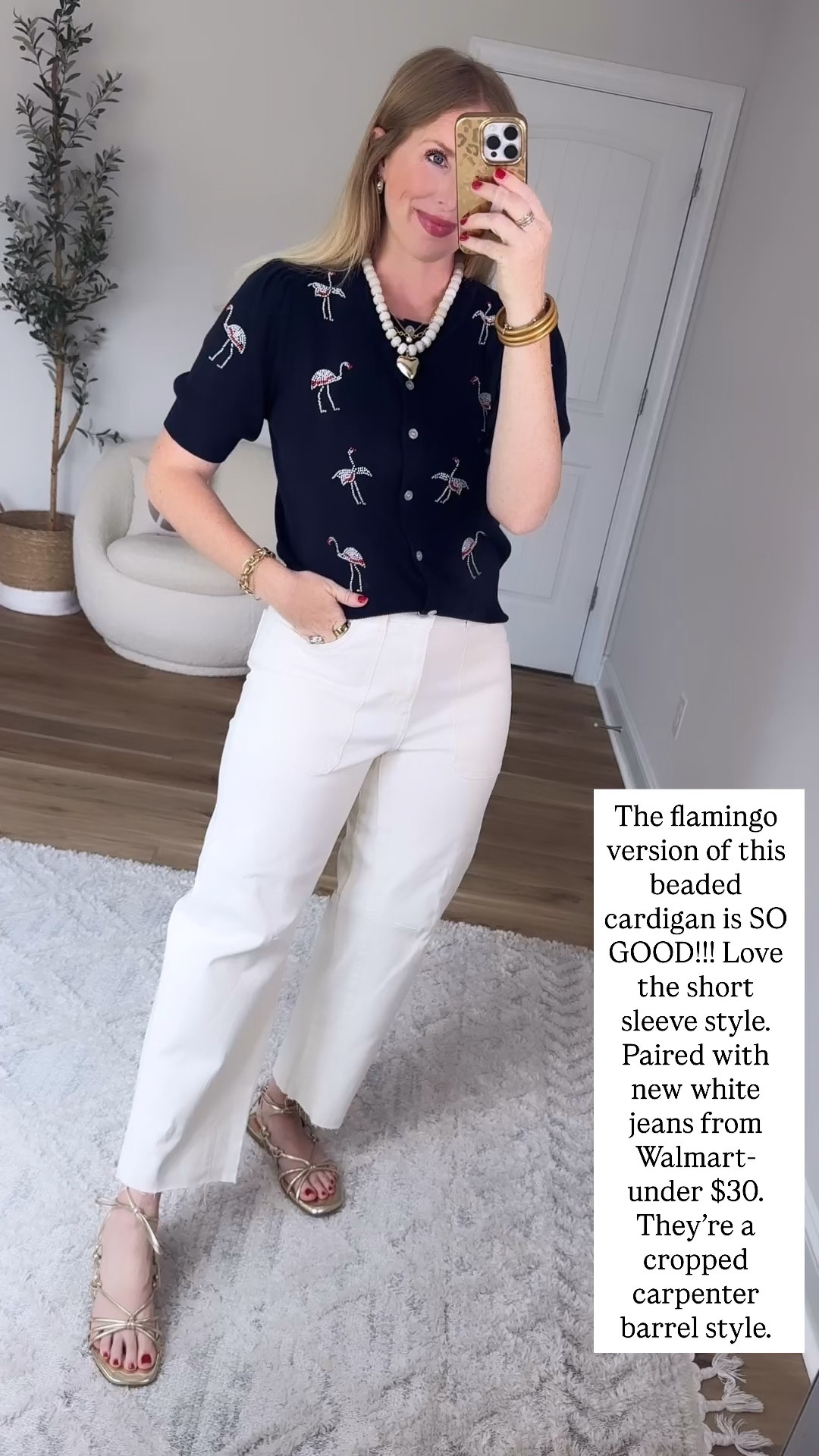 I love the beaded flamingo cardigan from Walmart! It’s short sleeve with puff sleeves. I paired it with white carpenter barrel jeans also from Walmart! Wearing a size medium in the cardigan. ￼

#LTKootd #LTKmomlife