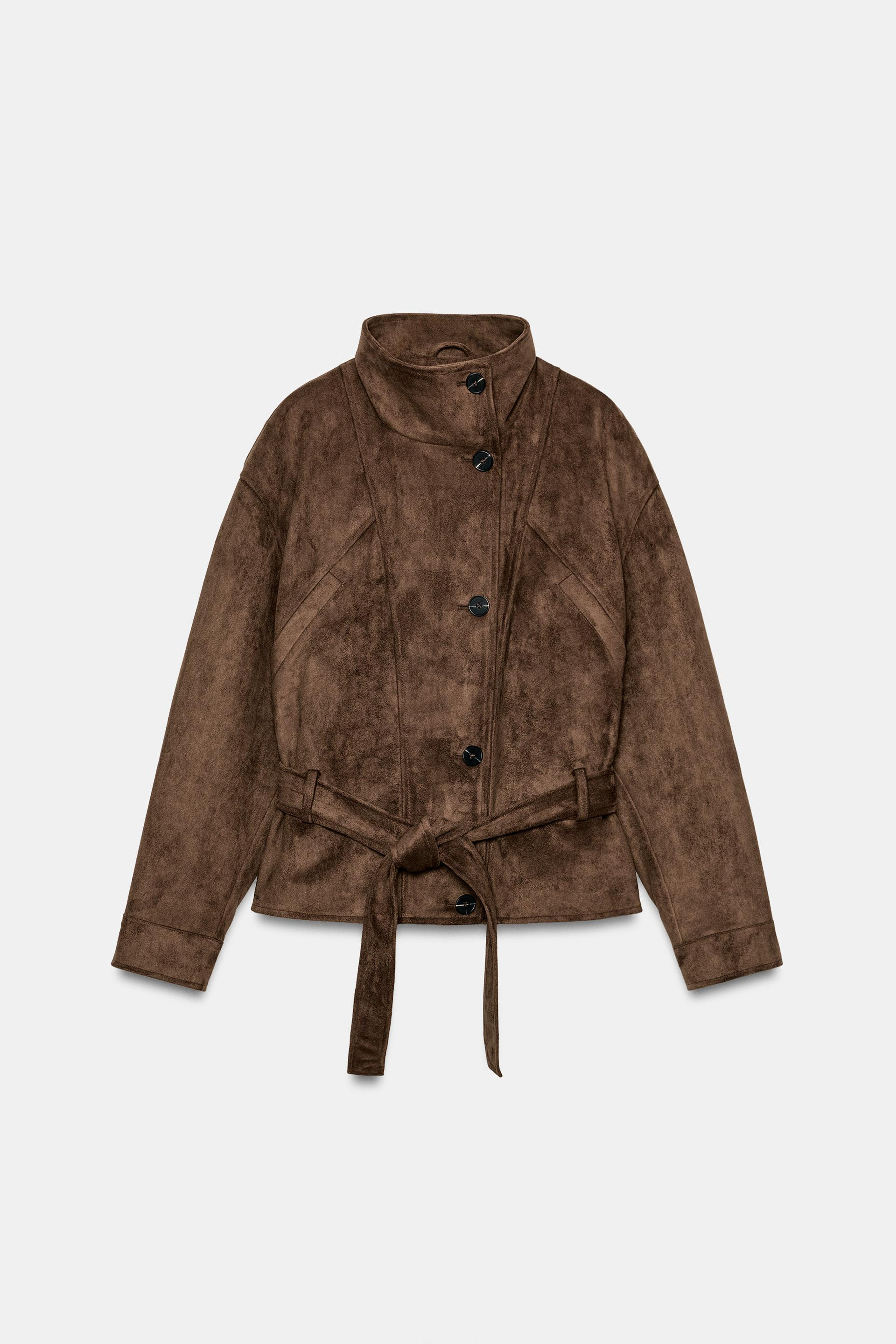 Zara - Faux Suede Belted Jacket - Dark Brown - L - Woman | Zara US