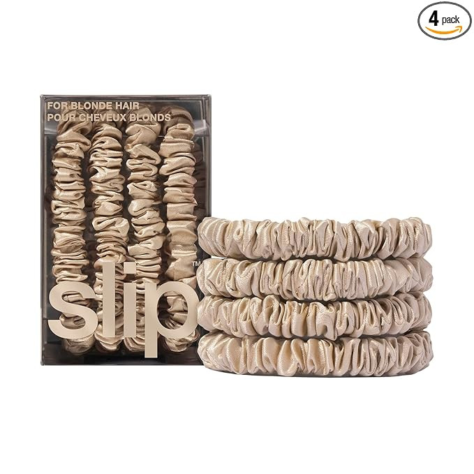 slip Silk Skinny Scrunchies - Blonde | Set of 4 Skinny Scrunchies | 100% Mulberry Silk, Anti-Crea... | Amazon (US)