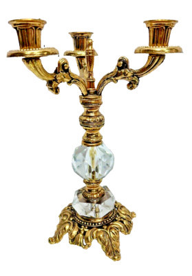 Vintage Gold Hollywood Regency Candlestick Holder 3 Arm Light Reflecting Crystal | eBay US