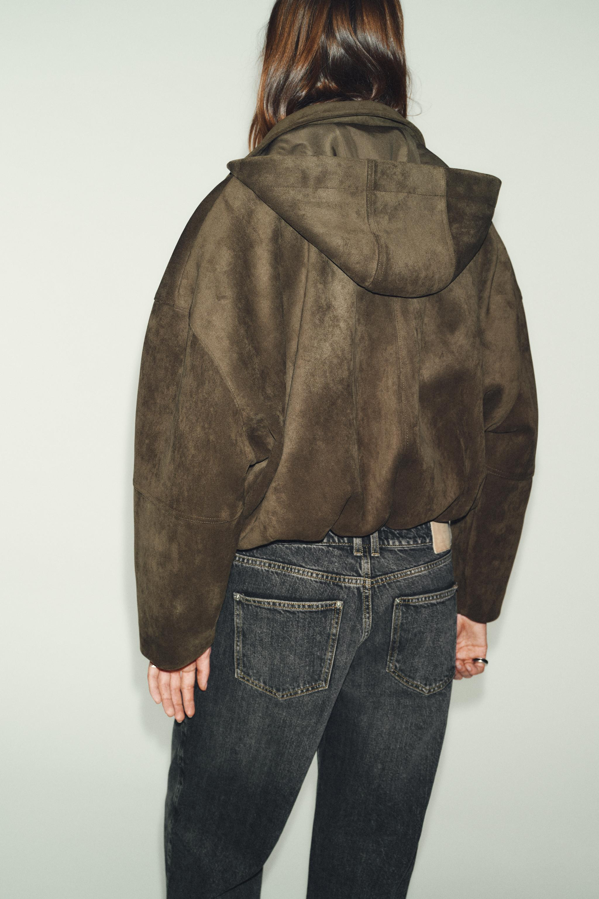 OVERSIZED FAUX SUEDE HOODED BOMBER JACKET | Zara US