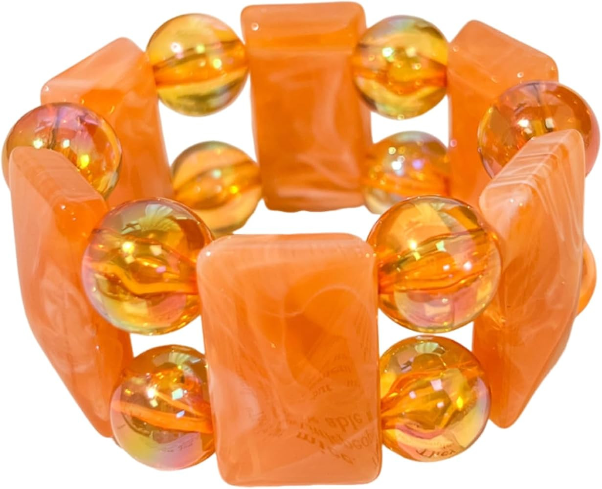 Y2K Acrylic Chunky Elastic Bangle Bracelet Colorful Wide Resin Bead Wristband Statement Fashion J... | Amazon (US)