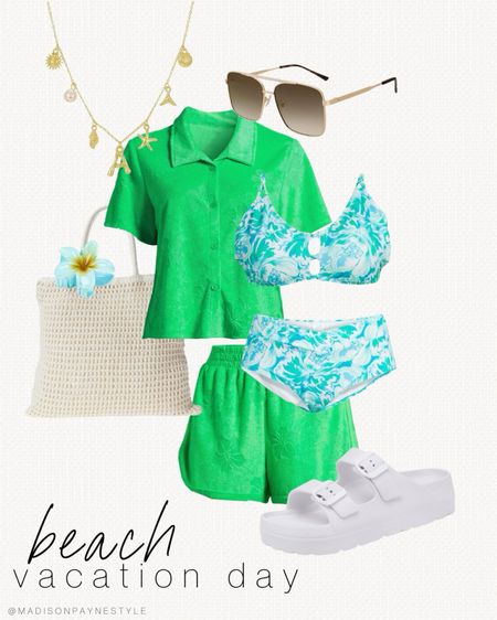 Beach vacation 💚 outfit inspo ☀️ sized up to a medium in the blue bikini and green terry cover up top & shorts

Vacation outfit, beach vacation, beach vacation outfit, Summer Outfit, Walmart outfit, Walmart fashion, Walmart style, Walmart shorts, Walmart top, Walmart button up, Amazon accessories, Madison Payne 

#LTKStyleTip #LTKSeasonal #LTKSwim
