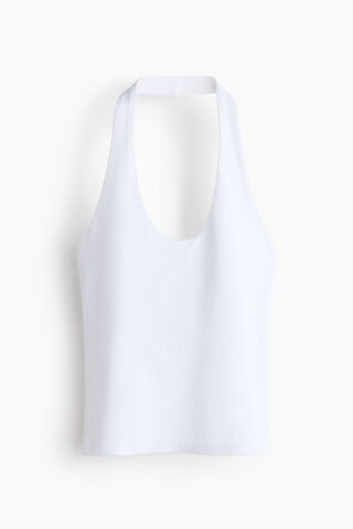 H & M - Ribbed Halterneck Top - White | H&M (US + CA)