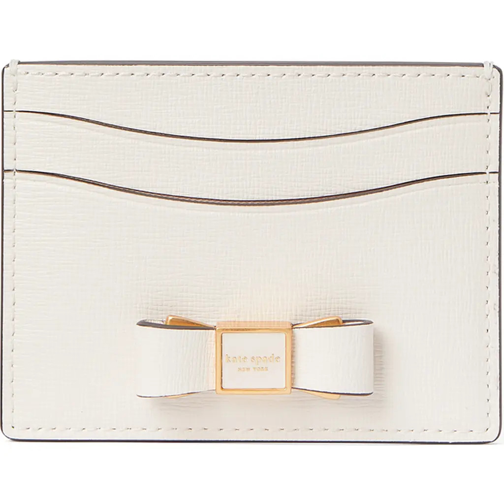 Kate Spade New York morgan embellished bow saffiano leather card case in Parchment. at Nordstrom | Nordstrom