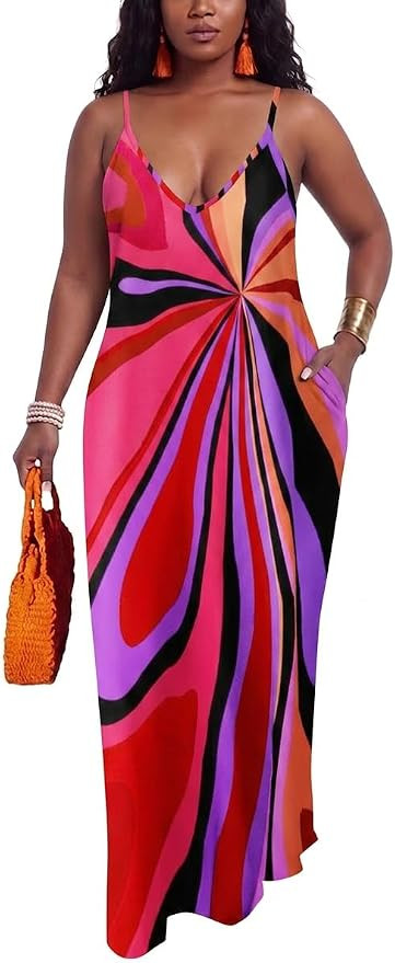 PerZeal Women's Summer Casual Maxi Dresses Sexy Floor Length V-Neck Spaghetti Strap Sleeveless Co... | Amazon (US)