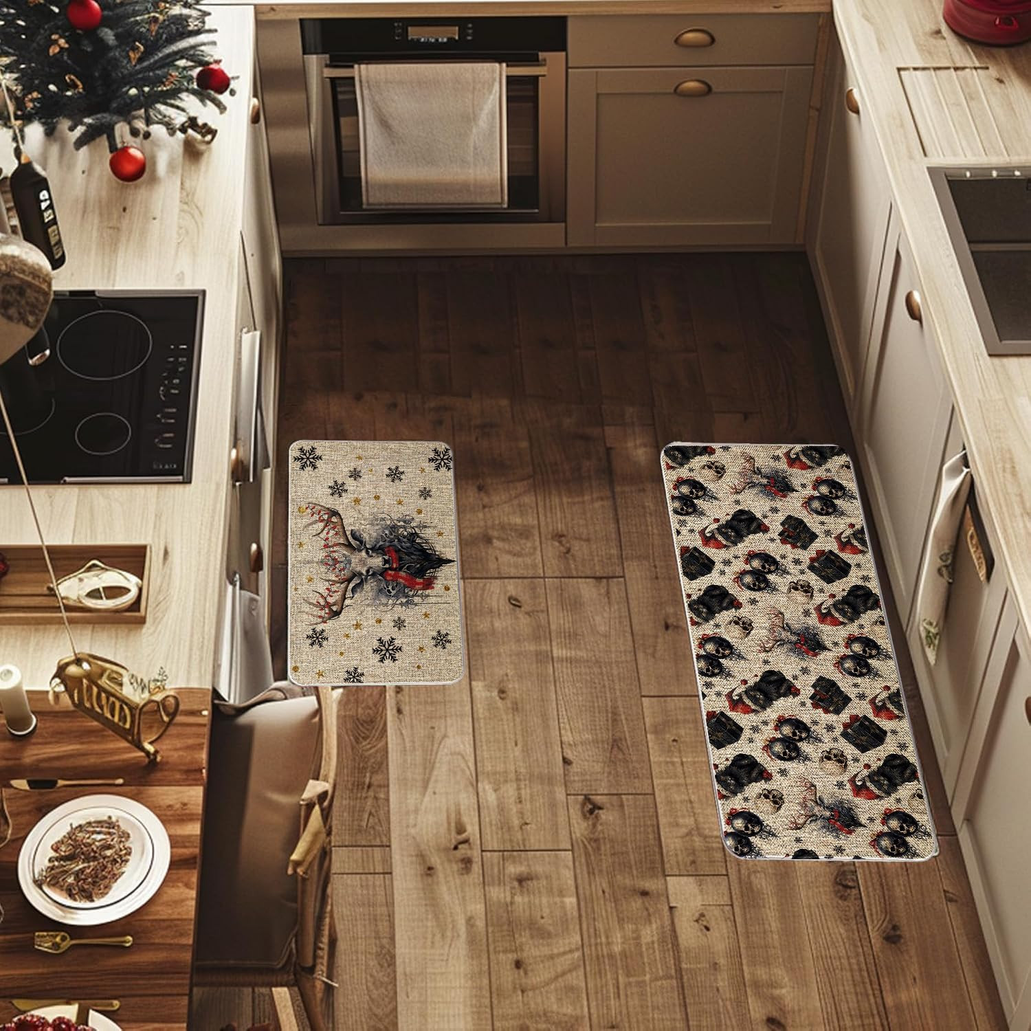 Gothic Christmas Kitchen Decor Set of 2 Goth Christmas Kitchen Rugs, Xmas Decorative Farmhouse Fl... | Amazon (US)