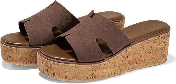 Women's Open Toe Wedge Sandals Slip On Slides Cork Platform Sandal Comfortable Summer Shoes | Amazon (US)