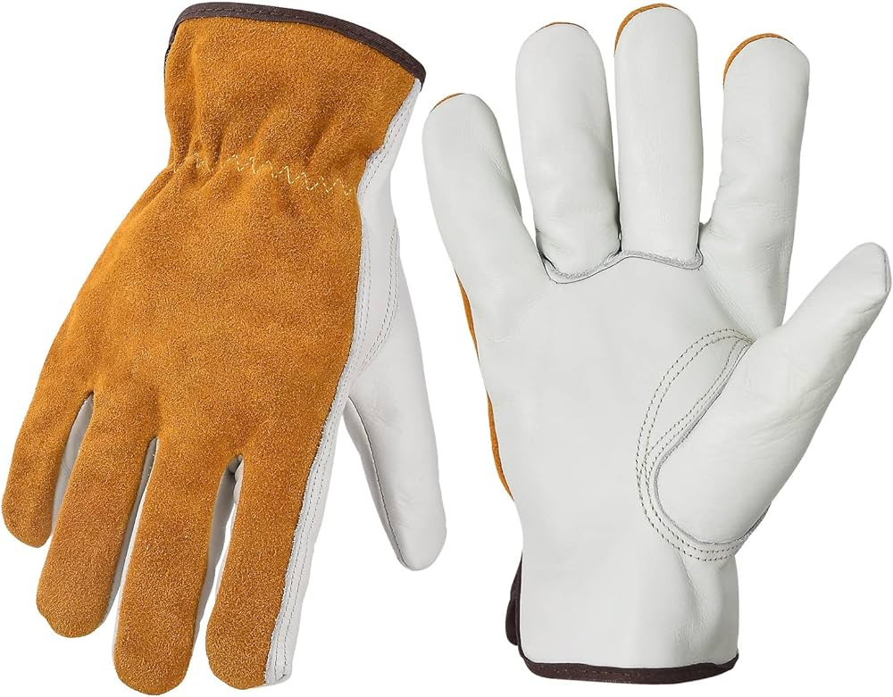 PROSG Leather Work Gloves Cowhide Gardening Glove for Wood Cutting/Garden/Construction/Driving fo... | Amazon (US)