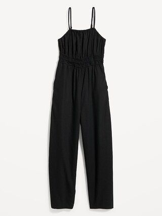 Waist-Defined Linen-Blend Cropped Smocked Cami Jumpsuit for Women | Old Navy (US)