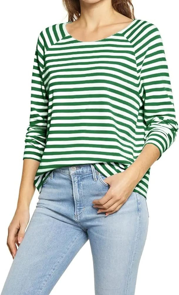 Ladiyo Womens Casual Crew Neck Striped Long Sleeve T Shirt Basic Blouse Tunic Tops Lightweight Pu... | Amazon (US)