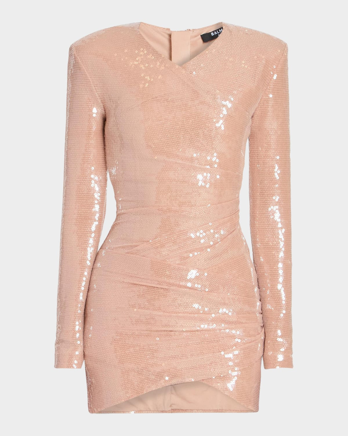 Sequined Long-Sleeve Draped Bodycon Mini Dress | Neiman Marcus