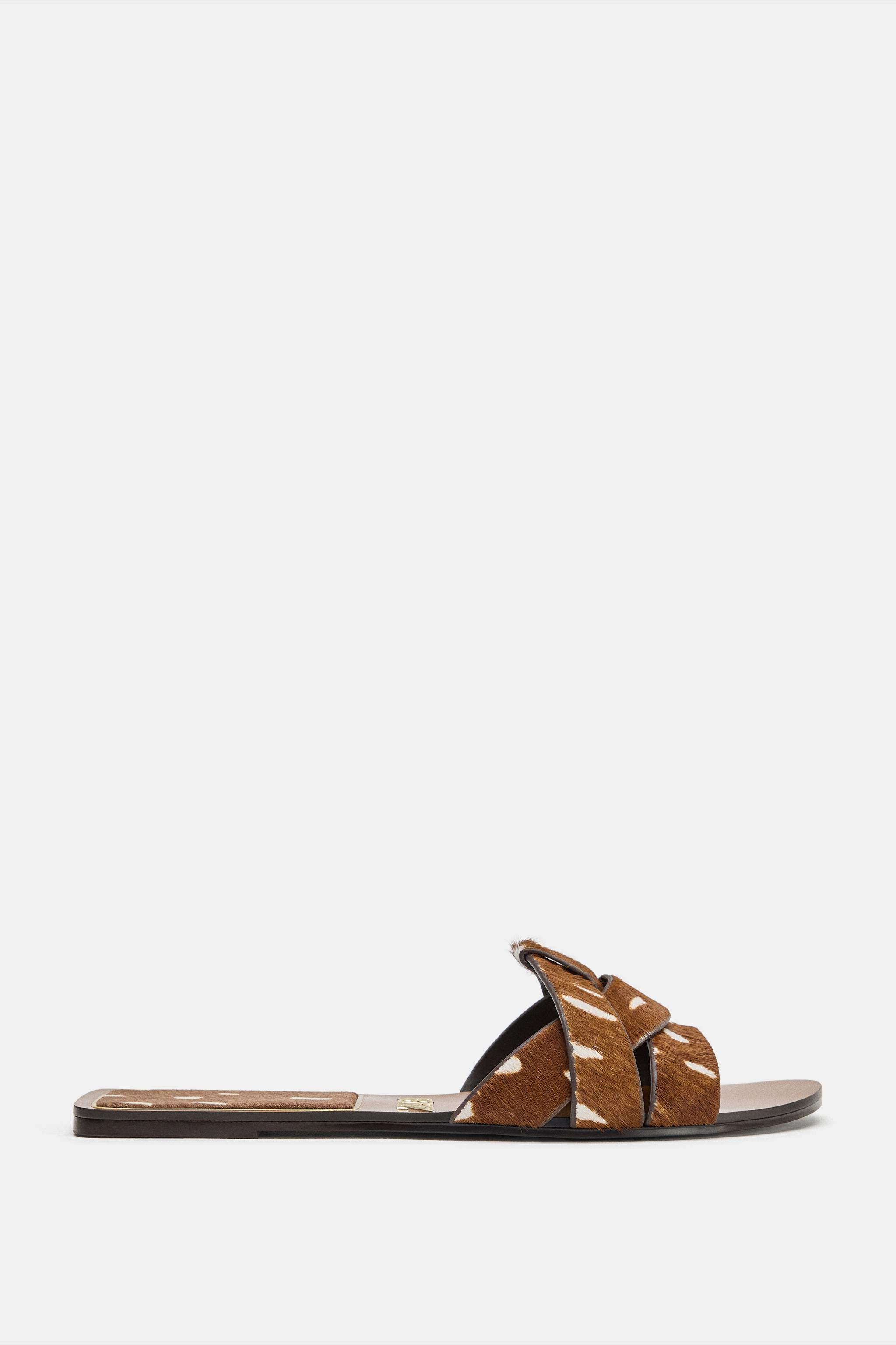 FAUX FUR CROSSED LEATHER SANDALS | Zara US