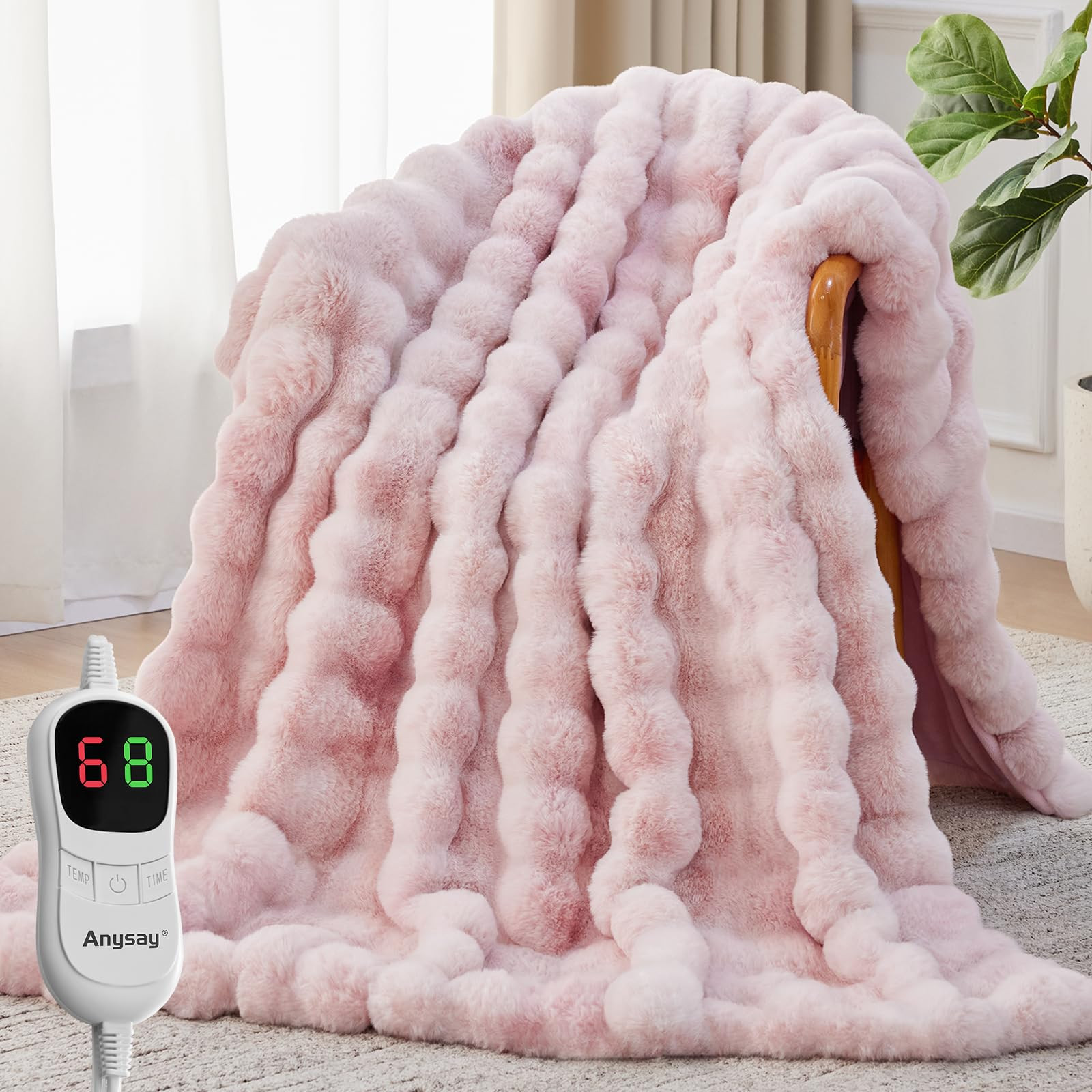 Heated Blanket Throw with 1/2/4/6/8 Hours Auto-Off 10 Heat Level, 50'' * 60'' Cozy Faux Rabbit Fu... | Amazon (US)