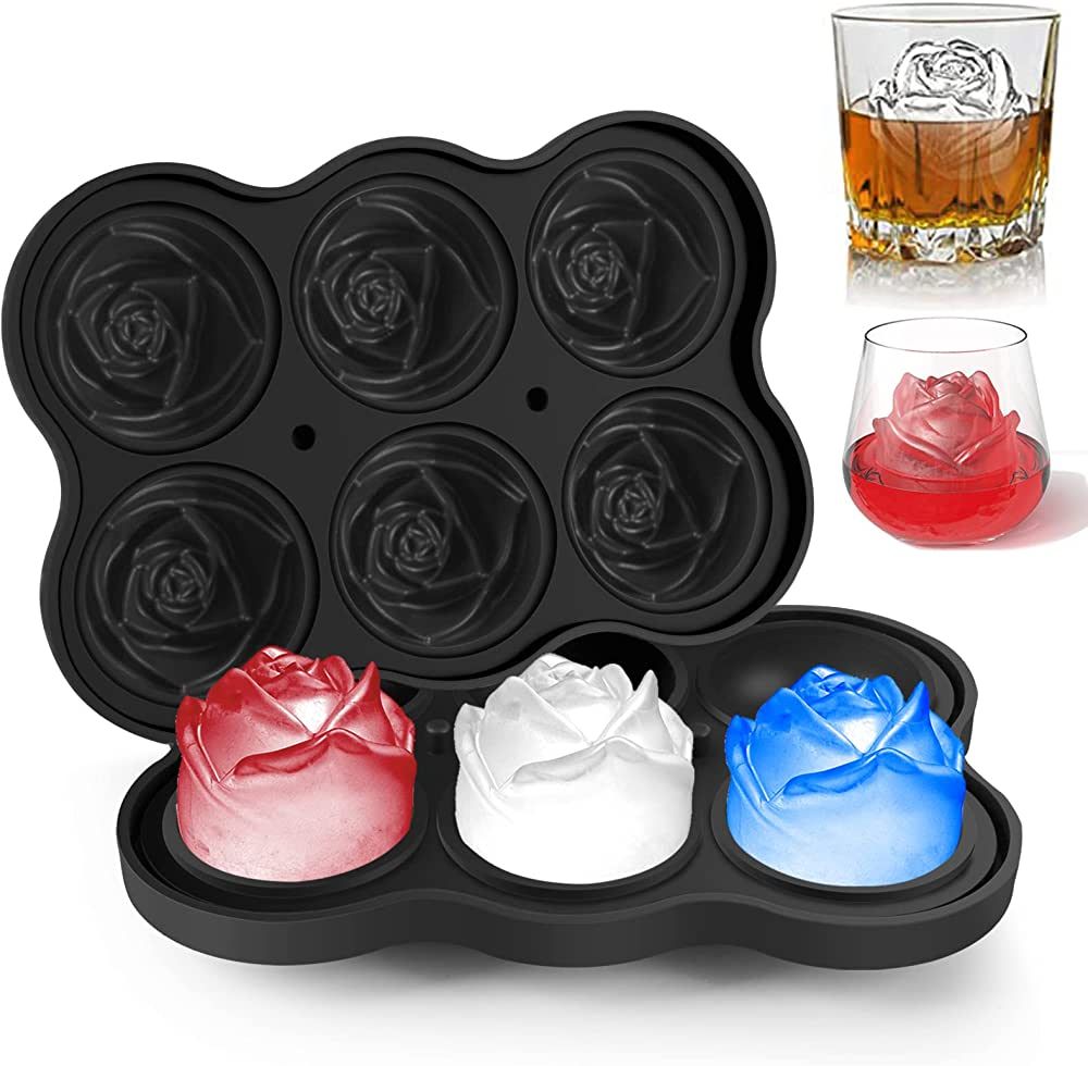 Ice Cube Tray, 6 Large Rose Ice Balls 1.8'' Easy Release Silicone Ice Cube Mold for Cocktails, Dr... | Amazon (US)