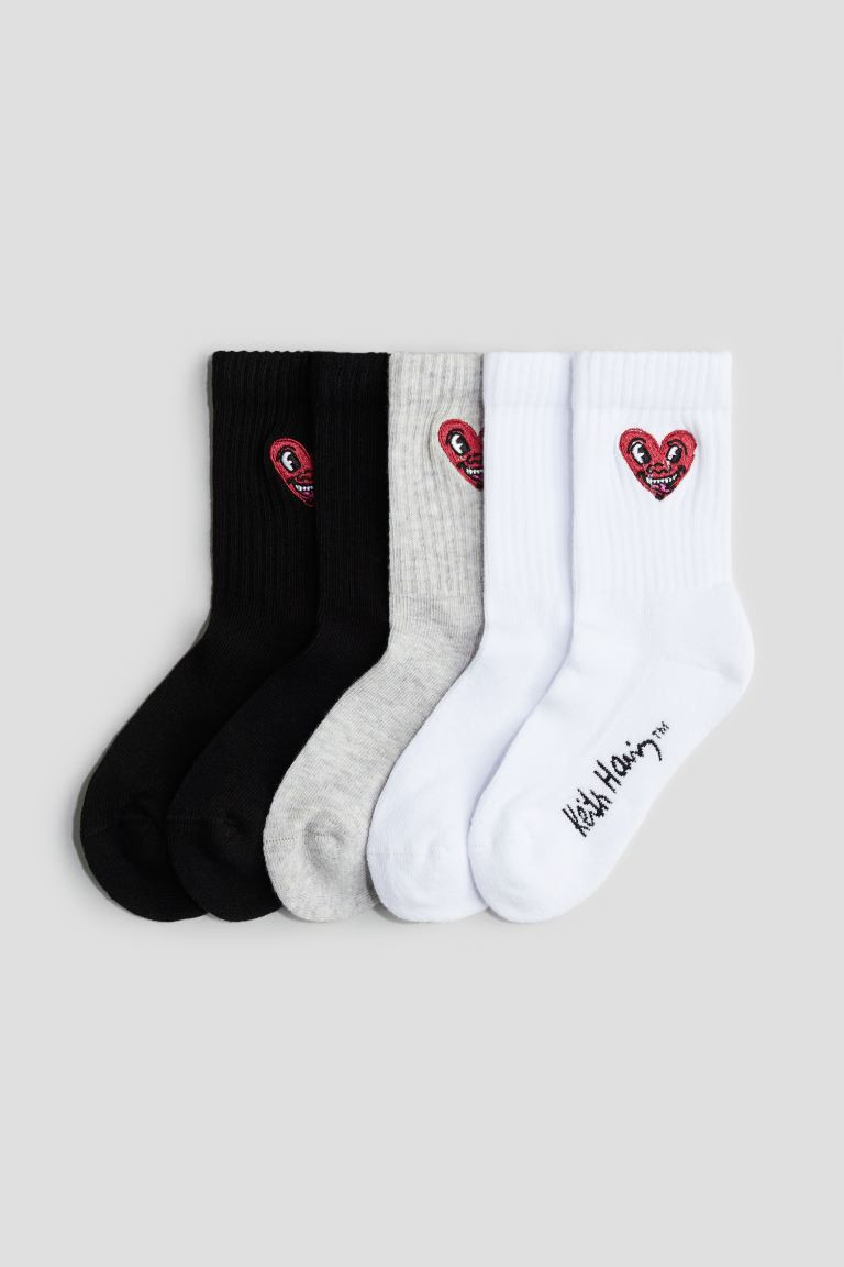 5-pack Intarsia-motif Socks - Black/Keith Haring - Kids | H&M US | H&M (US + CA)