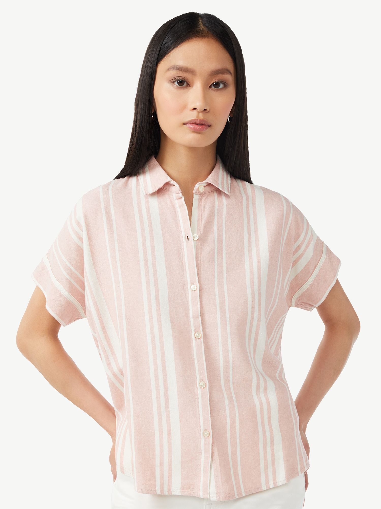 Free Assembly Women's Button Down Shirt with Short Sleeves - Walmart.com | Walmart (US)