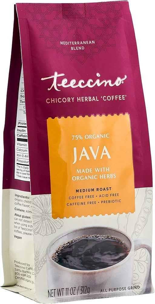 Teeccino Chicory Coffee Alternative - Java - Ground Herbal Coffee That’s Prebiotic, Caffeine Fr... | Amazon (US)