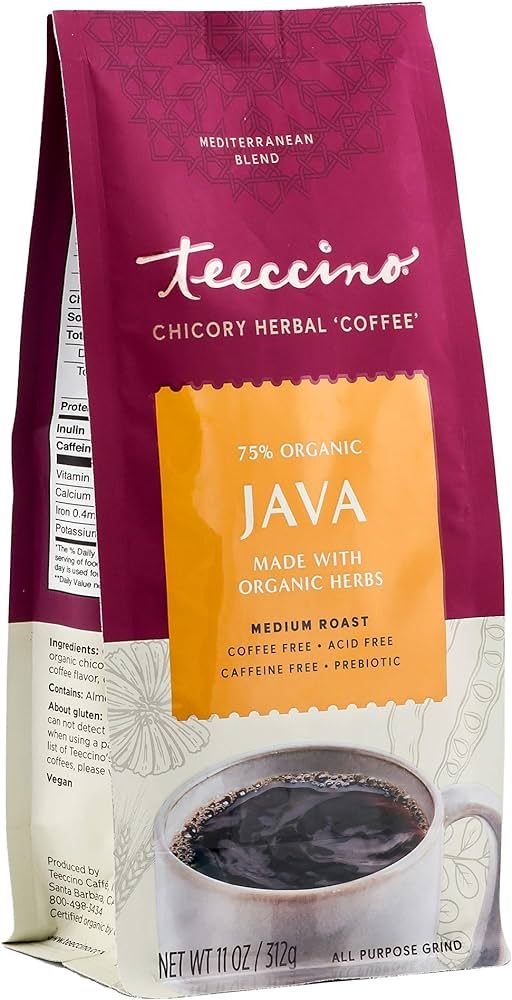 Teeccino Chicory Coffee Alternative - Java - Ground Herbal Coffee That’s Prebiotic, Caffeine Fr... | Amazon (US)
