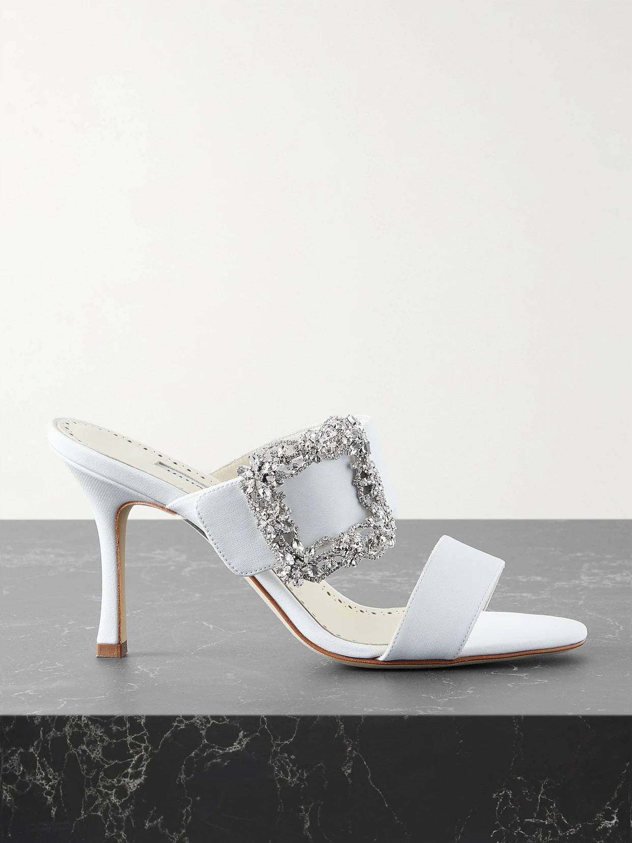 Manolo Blahnik - Gable 90 Buckled Crepe De Chine Mules - White | NET-A-PORTER (US)